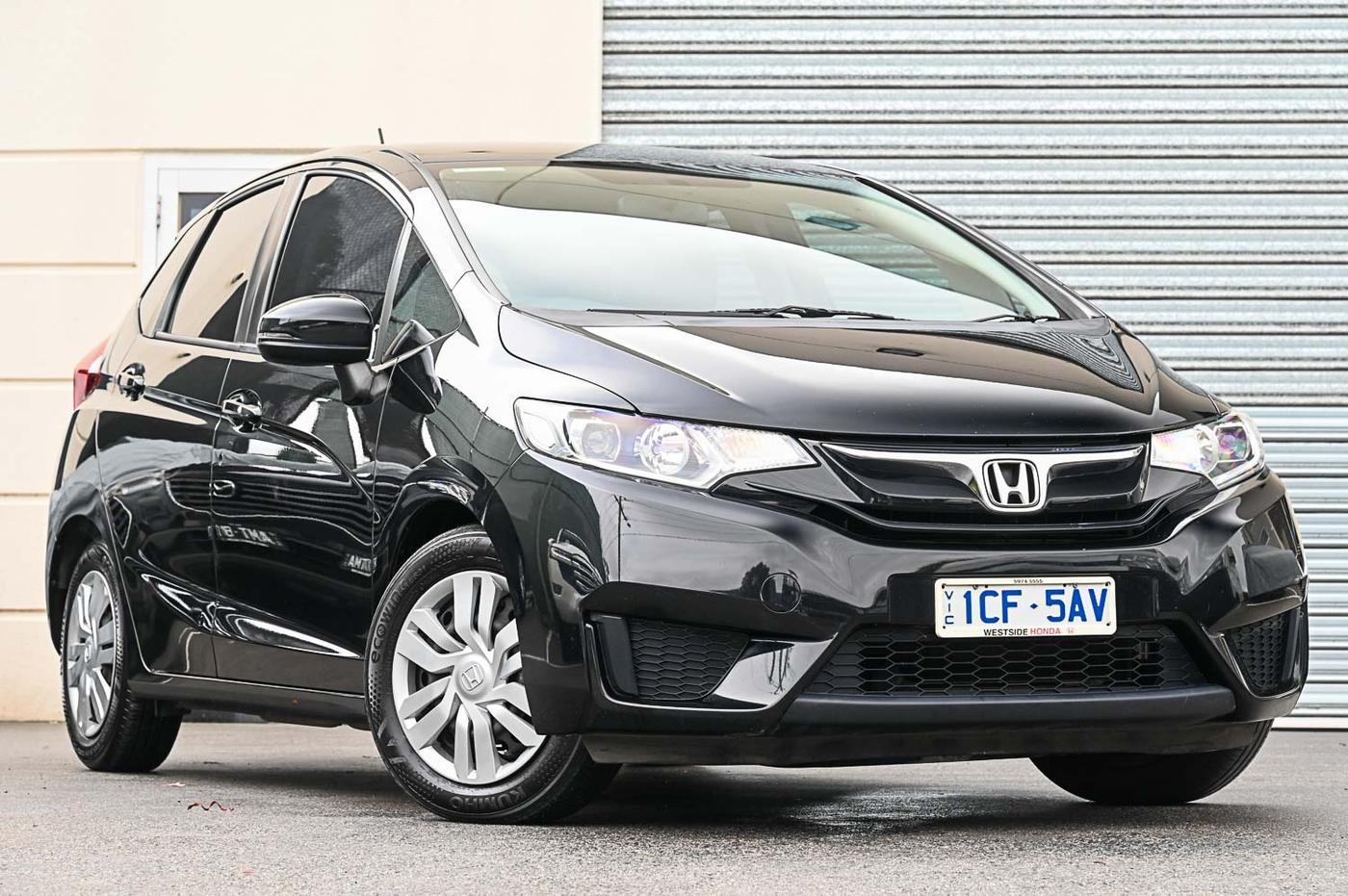 2015 Honda Jazz VTi in black — front three-quarter view at the Ripper Cars showroom in Springvale