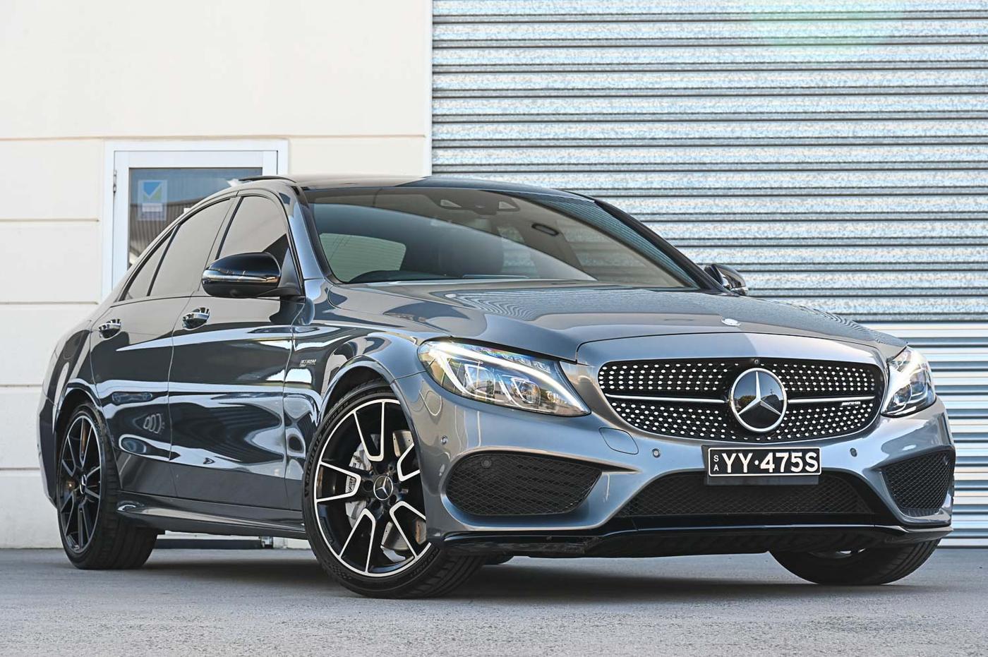 2017 Mercedes-Benz C-Class C 43 AMG in grey — front three-quarter view at the Ripper Cars showroom in Springvale